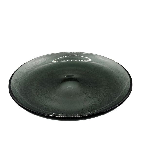 Retro Glass 12.5" Serving Platter, Vintage MCM Gray Smoke Glass - Picture 3 of 8